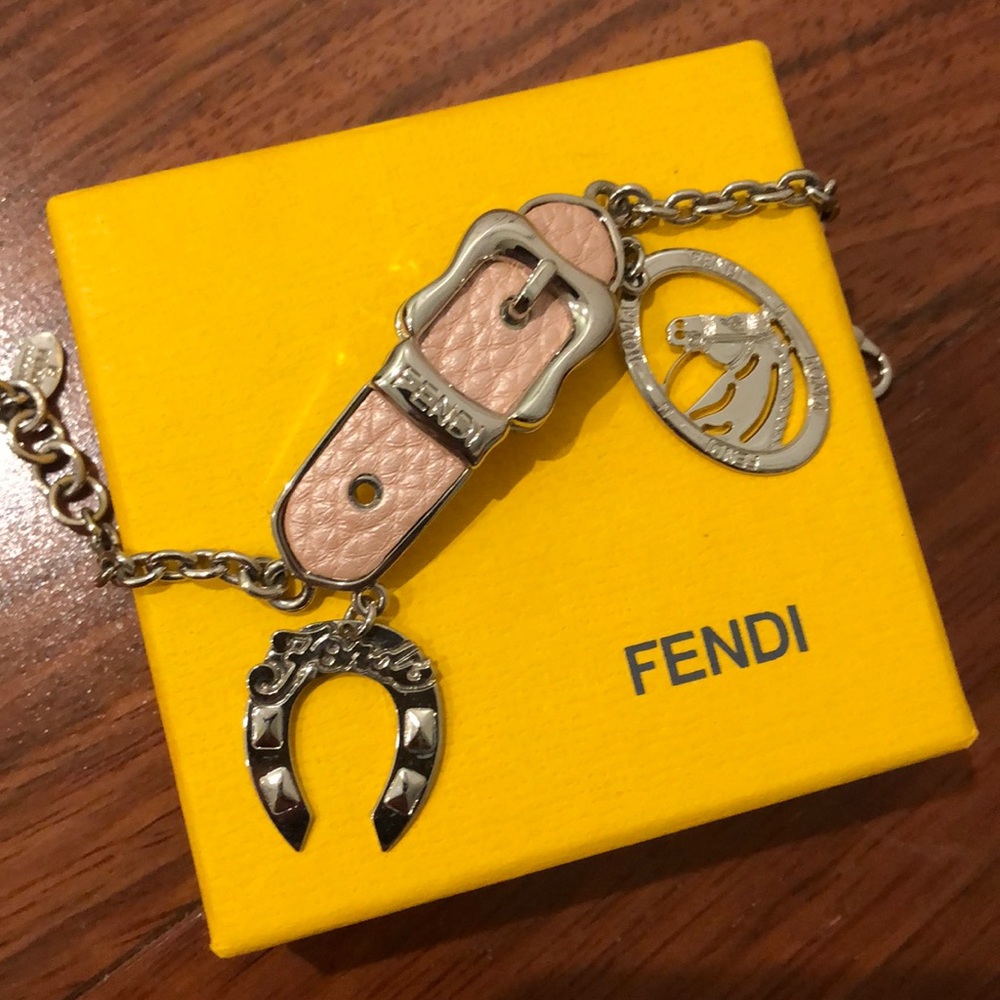 Fendi Pink Leather Horsebit Bracelet